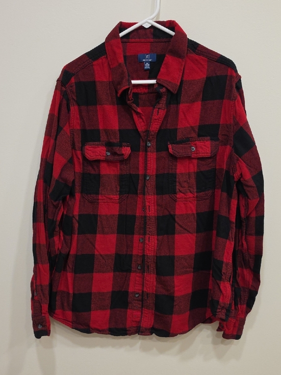 George Other - George Red and Black Flanel Plaid Button-Down Shirt